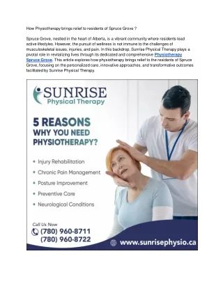 How Physiotherapy brings relief to residents of Spruce Grove _