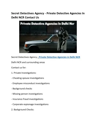 Secret Detectives Agency - Private Detective Agencies In Delhi NCR Contact Us