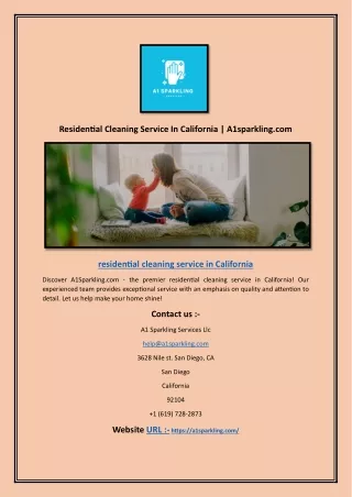 Residential Cleaning Service In California | A1sparkling.com