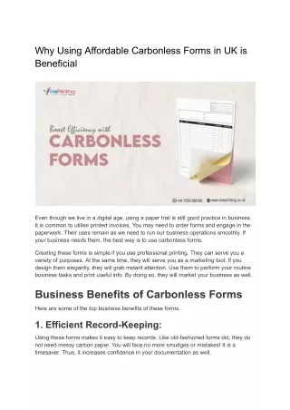 Why Using Affordable Carbonless Forms in UK is Beneficial