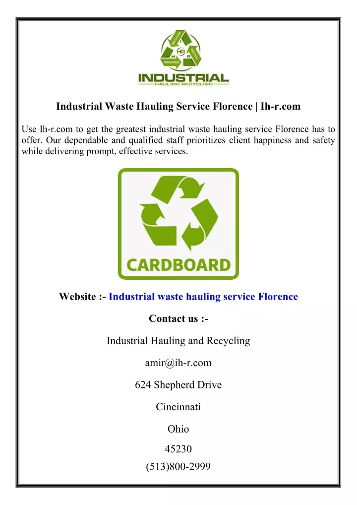 industrial waste hauling service florence ih r com