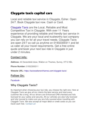 Claygate taxis capital cars