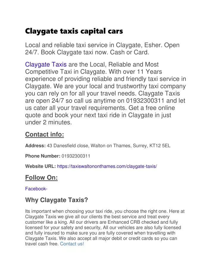 claygate taxis capital cars