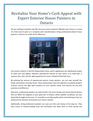 Revitalize Your Home Curb Appeal with Expert Exterior House Painters in Ontario
