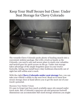 Keep Your Stuff Secure but Close Under Seat Storage for Chevy Colorado