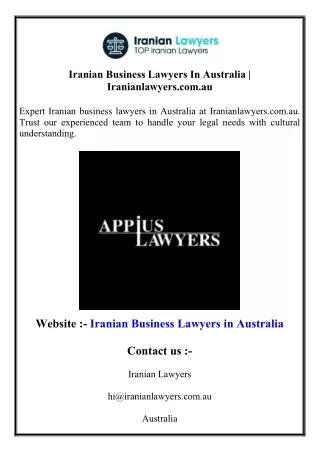 Iranian Business Lawyers In Australia  Iranianlawyers.com.au