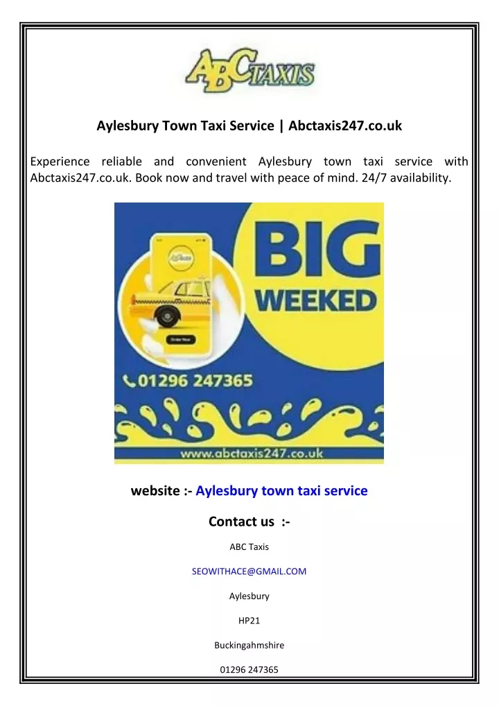 aylesbury town taxi service abctaxis247 co uk