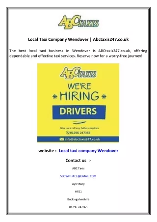 Local Taxi Company Wendover  Abctaxis247.co.uk