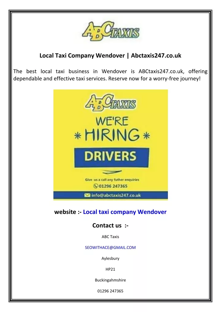 local taxi company wendover abctaxis247 co uk