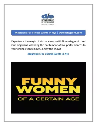 Magicians For Virtual Events In Nyc  Downstageent.com