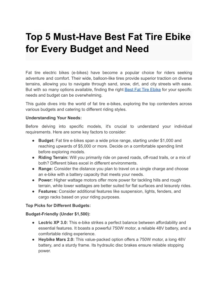 top 5 must have best fat tire ebike for every
