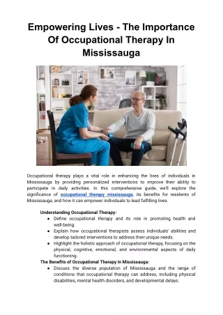 Empowering Lives - The Importance Of Occupational Therapy In Mississauga