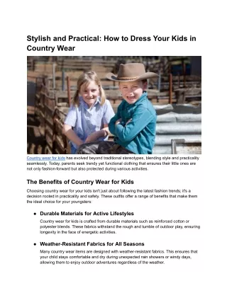 Stylish and Practical: How to Dress Your Kids in Country Wear