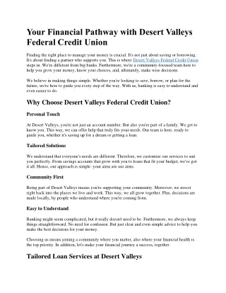 Your Financial Pathway with Desert Valleys Federal Credit Union