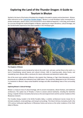 Exploring the Land of the Thunder Dragon: A Guide to Tourism in Bhutan