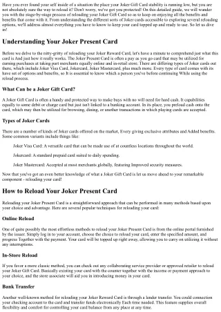 Tips on how to Reload Your Joker Gift Card