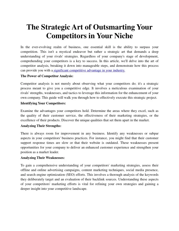 the strategic art of outsmarting your competitors