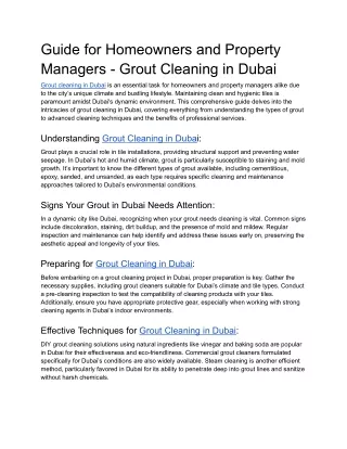Guide for Homeowners and Property Managers - Grout Cleaning in Dubai