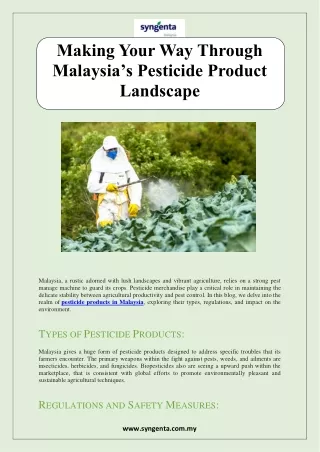 Making Your Way Through Malaysia’s Pesticide Product Landscape