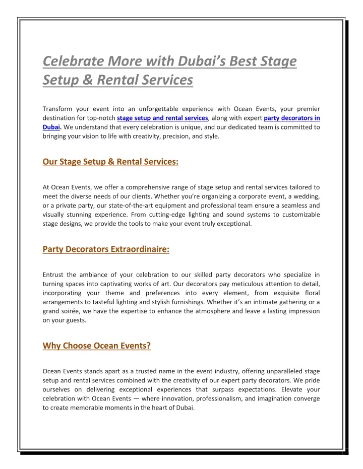 celebrate more with dubai s best stage setup