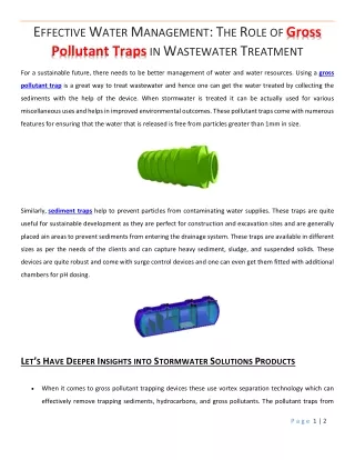 Effective Water Management The Role of Gross Pollutant Traps in Wastewater Treatment