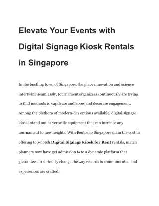 Elevate Your Events with Digital Signage Kiosk Rentals in Singapore