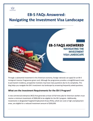 EB-5 FAQs Answered: Navigating the Investment Visa Landscape