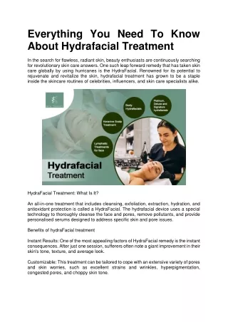 Everything You Need To Know About Hydrafacial Treatment