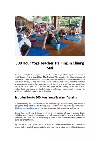 300 Hour Yoga Teacher Training in Chiang Mai