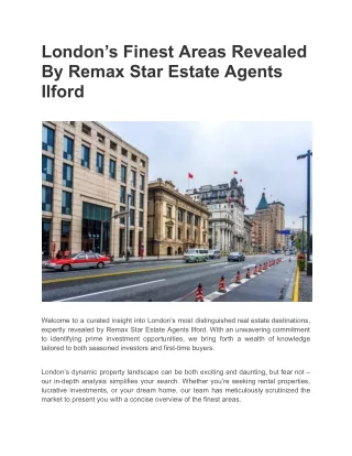 London’s Finest Areas Revealed By Remax Star Estate Agents Ilford