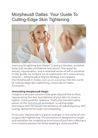 Morpheus8 Dallas Your Guide To Cutting-Edge Skin Tightening