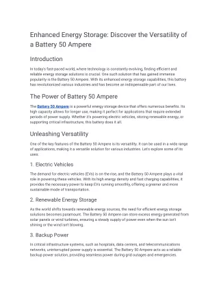 Enhanced Energy Storage_ Discover the Versatility of a Battery 50 Ampere