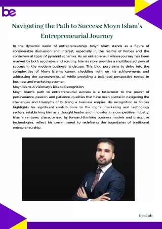 Navigating the Path to Success Moyn Islams Entrepreneurial Journey