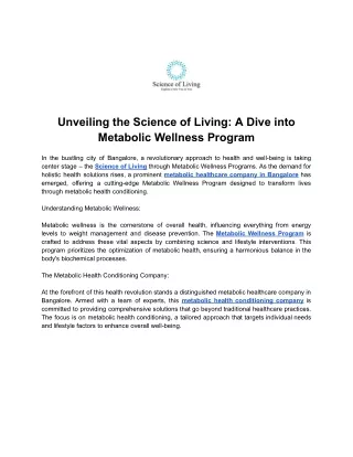 Unveiling the Science of Living - A Dive into Metabolic Wellness Program