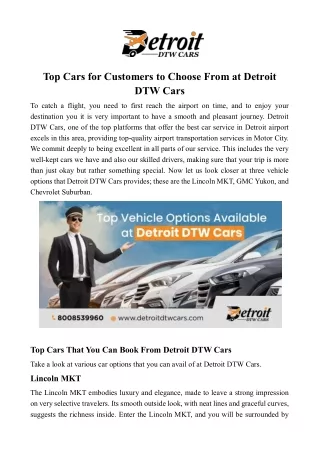 Top Cars for Customers to Choose From at Detroit DTW Cars