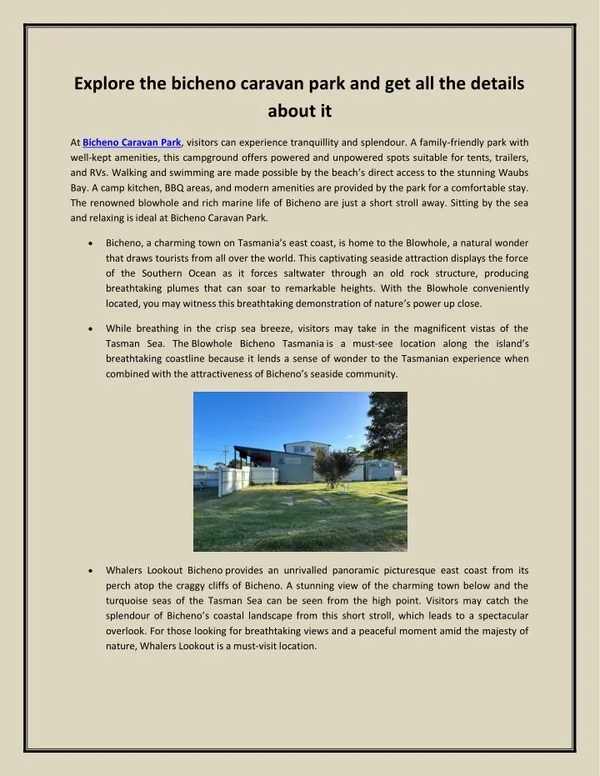 Explore the bicheno caravan park and get all the details about