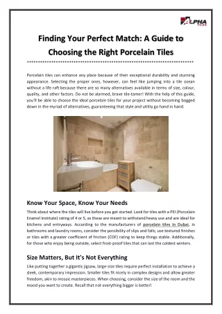 Finding Your Perfect Match A Guide to Choosing the Right Porcelain Tiles