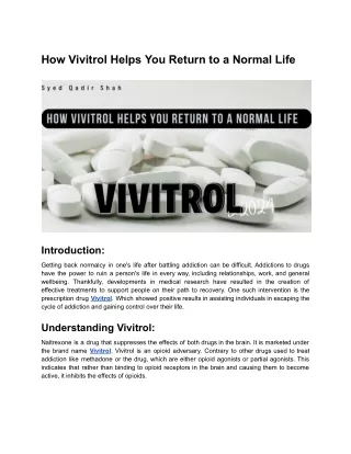 How Vivitrol Helps You Return to a Normal Life