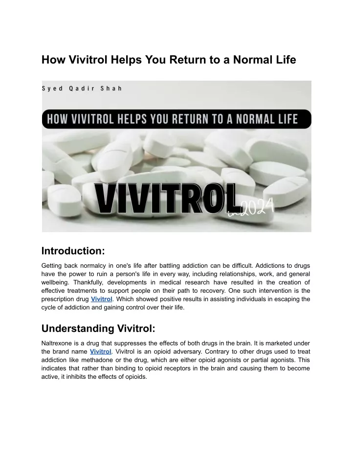 how vivitrol helps you return to a normal life