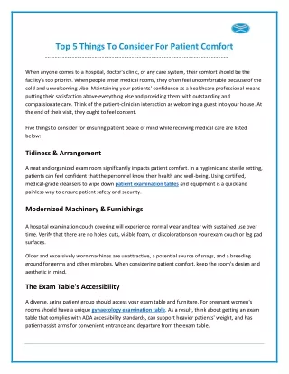 Top 5 Things To Consider For Patient Comfort