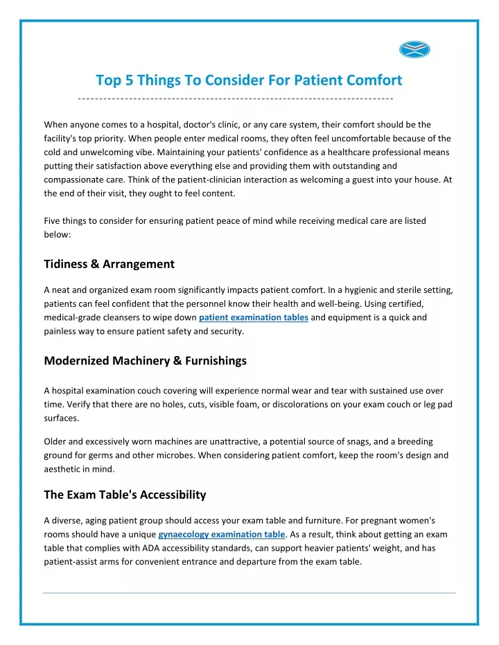 top 5 things to consider for patient comfort