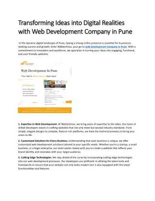 Transforming Ideas into Digital Realities with Web Development Company in Pune