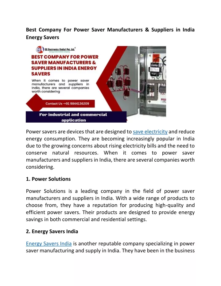 best company for power saver manufacturers