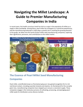 Navigating the Millet Landscape: A Guide to Premier Manufacturing Companies in I