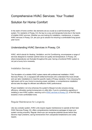Comprehensive HVAC Services: Your Trusted Solution for Home Comfort