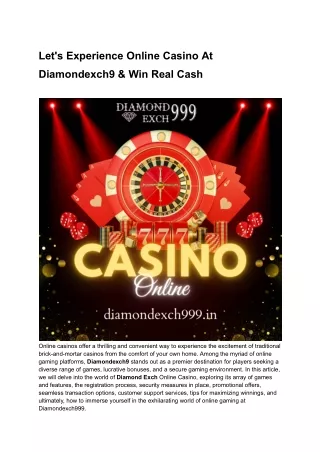 Let's Experience Online Casino At Diamondexch9 & Win Real Cash