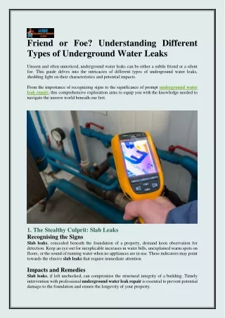 Understanding Different Types of Underground Water Leaks