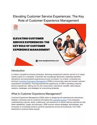Elevating Customer Service Experiences_ The Key Role of Customer Experience Management