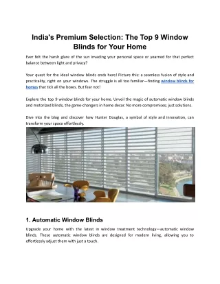 India's Premium Selection: The Top 9 Window Blinds for Your Home