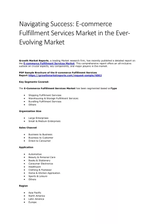 E-commerce Fulfillment Services Market in the Ever-Evolving Market